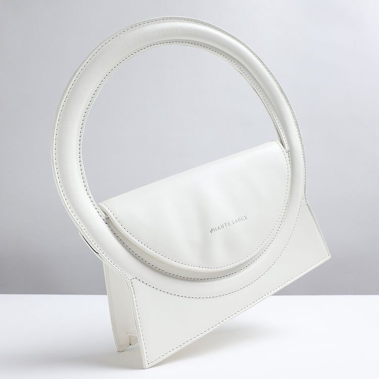 Women White Round Shape Handbag - Image 4