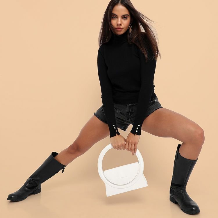 Women White Round Shape Handbag - Image 6