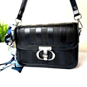 Black Textured Structured Satchel