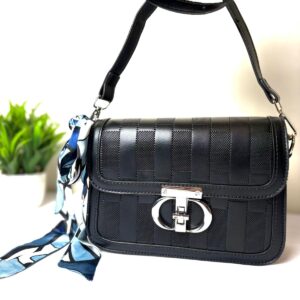 Black Textured Structured Satchel