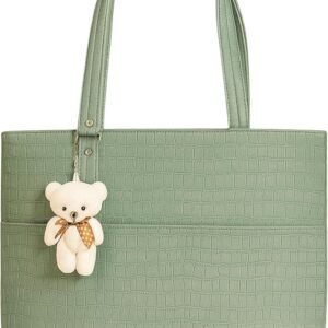 Women Tote Handbag Large Capacity Stylish Shoulder Bag with Teddy Bear Charm