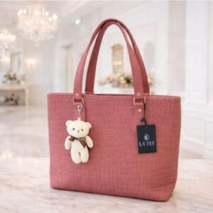 Women Tote Handbag Large Capacity Stylish Shoulder Bag with Teddy Bear Charm