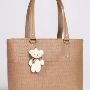 Women Tote Handbag Large Capacity Stylish Shoulder Bag with Teddy Bear Charm