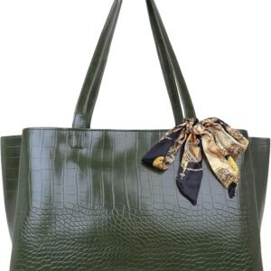 Women's Dark Green Tote Bag With Satin