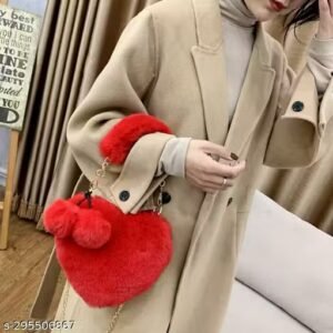 Heart Shaped Faux Fur Handbag for Women Soft Furry Fluffy Small Shoulder Bag Clutch Purse with Pom Pom