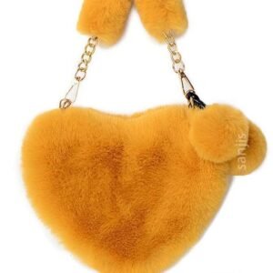 Heart Shaped Handbag for Women Soft Furry Fluffy Small Shoulder Bag Clutch Purse with Pom Pom