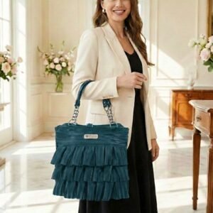 Pleated Shoulder Bag, Ruffle, Tote Bag, Women's, Large, Ruched Bag, Zipper