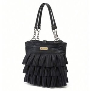 Pleated Shoulder Bag, Ruffle, Tote Bag, Women’s, Large, Ruched Bag, Zipper