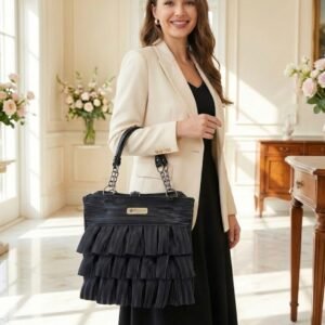 Pleated Shoulder Bag, Ruffle, Tote Bag, Women's, Large, Ruched Bag, Zipper