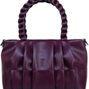 Luxury Pleated Handbag with Braided Handle, Purple Faux Leather, Structured Tote Design, Fashion Shoulder Bag for Women