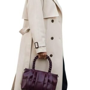 Luxury Pleated Handbag with Braided Handle, Purple Faux Leather, Structured Tote Design, Fashion Shoulder Bag for Women