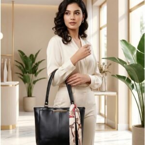 Women's Tote Bag, with Scarf Accessory, Gold Hardware Accent, Shoulder Handbag