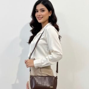 Women's PU Croc Pattern Crossbody Sling Bag, 3 Compartments