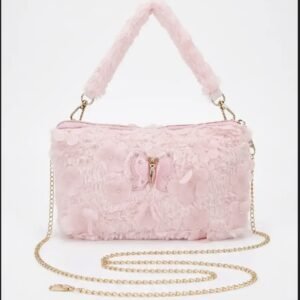 Baby pink Cute pluffy butterfly mini bags