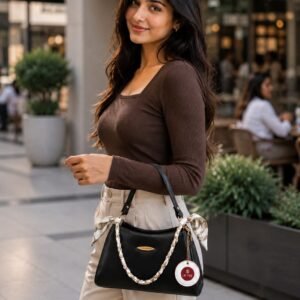 Black Solid Sling Bag with Satin chain