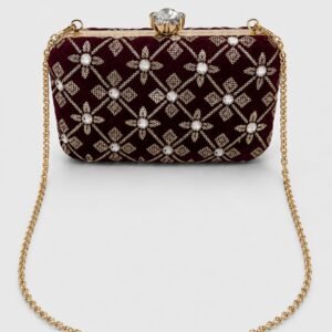 Hand Embroidered Ladies Velvet Beaded Bridal Clutch