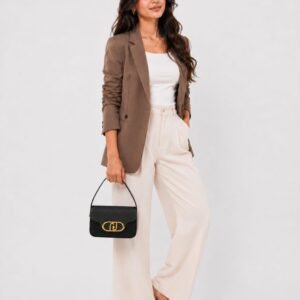 Solid Box Structure Black Handbag/ shoulder bag
