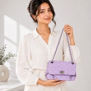 PU Leather Quilted Lavender Shoulder Bag