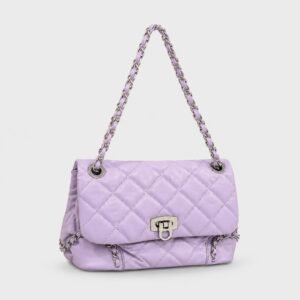 PU Leather Quilted Lavender Shoulder Bag